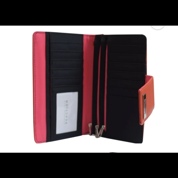 Kenneth Cole Reaction Mirror Utility Tab Clutch Orange Women's Wallet. - Picture 3 of 14